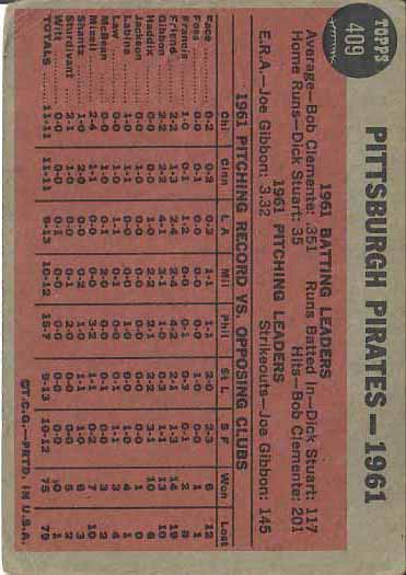 1962 Pittsburgh  Pirates TC