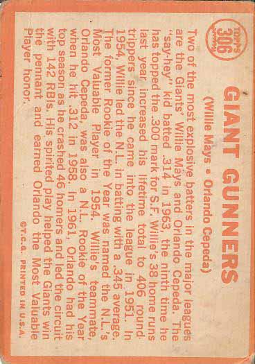 1964 Giant  Gunners (Willie Mays / Orlando Cepeda)
