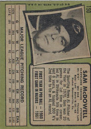 1971 Sam  McDowell